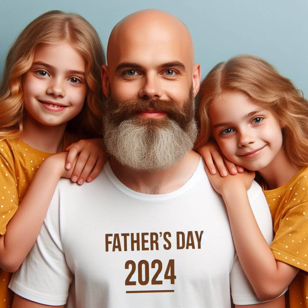 2 hijas abrazando y celebrando con su papá el Día del Padre 2024